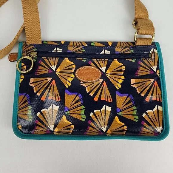 FOSSIL Brown Tropical Print Crossbody Purse - Picture 4 of 9